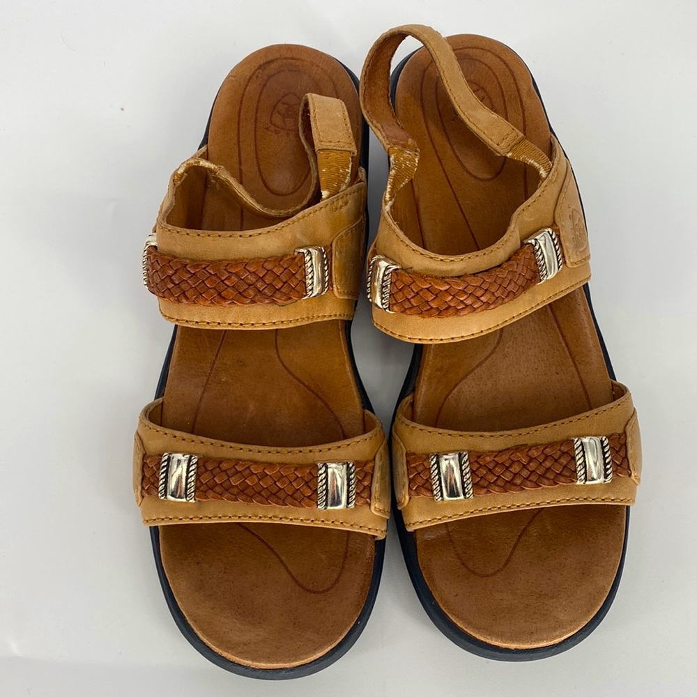 Ariat Stinson Camel Leather Heeled Sandals with Braided Detail Size 8 - Picture 3 of 13
